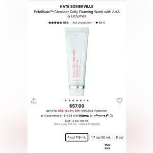 MAJOR SALE: NEW Kate Somerville Exfolikate Daily Foaming Wash